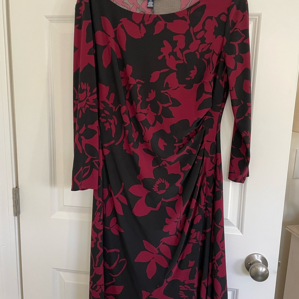 Dress - red floral and black